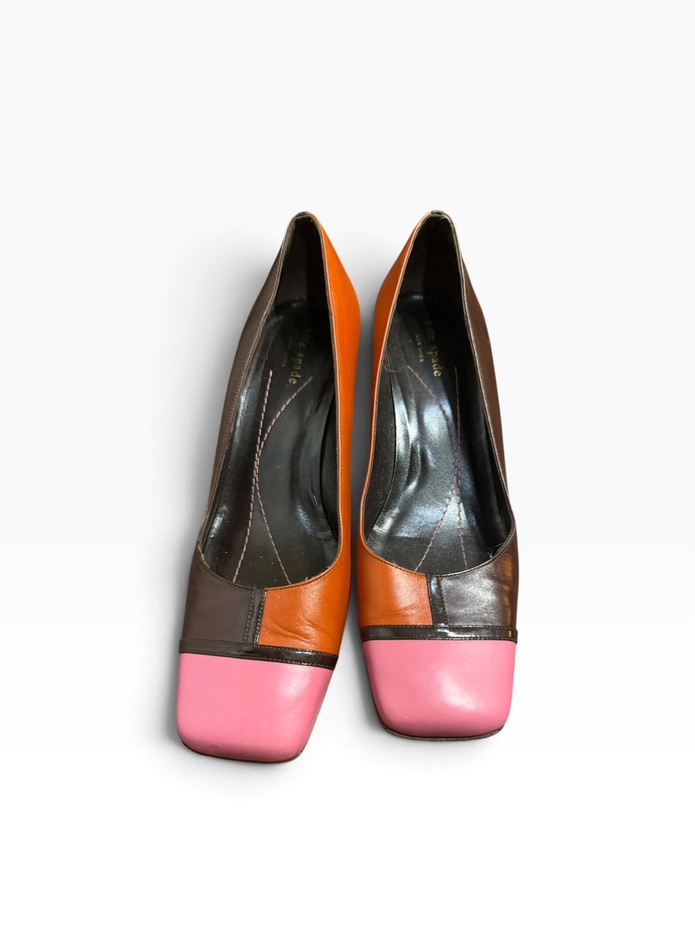 Vintage Y2K Kate Spade Colorblock Leather Pumps Pink Orange Brown 10B